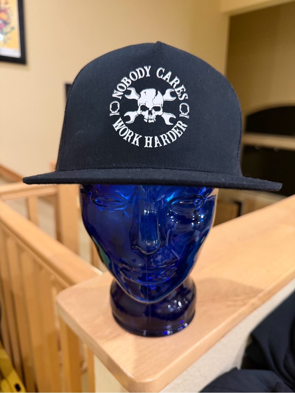 Black Snapback Hat with White Skull Graphic